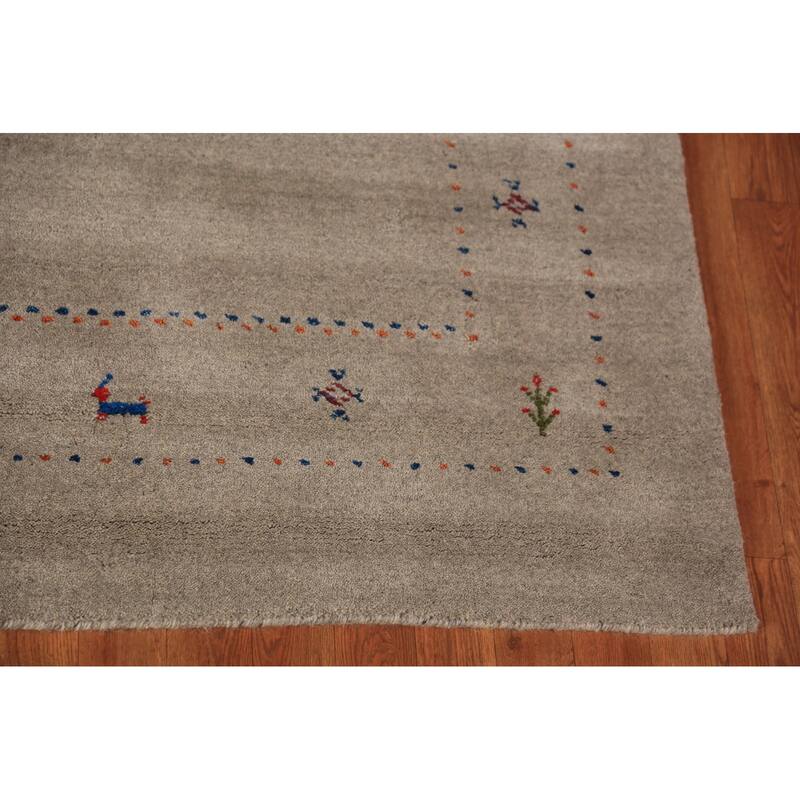 Gabbeh Oriental Area Rug Hand-Knotted Beige Tribal Wool Carpet - 5'7" x 7'10"