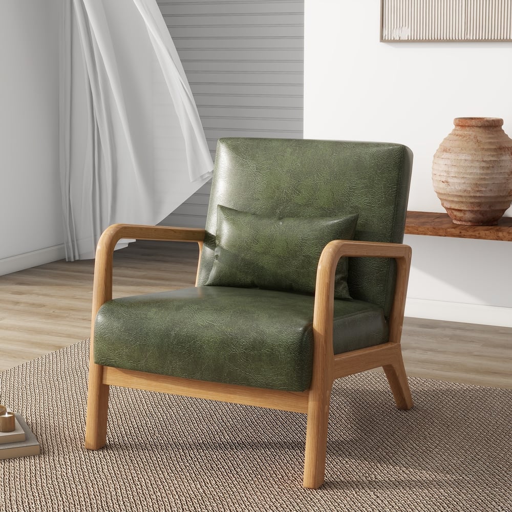 Mid Century Modern Upholstered Wood Frame Accent Chair