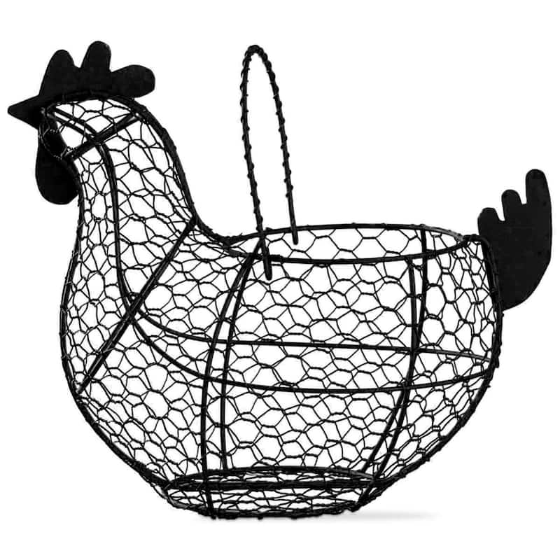 11.5 Antique White Farmhouse Vintage Chicken Egg Wire Basket with Handle for Kitchen Living Room Home Decor Storage Collecting