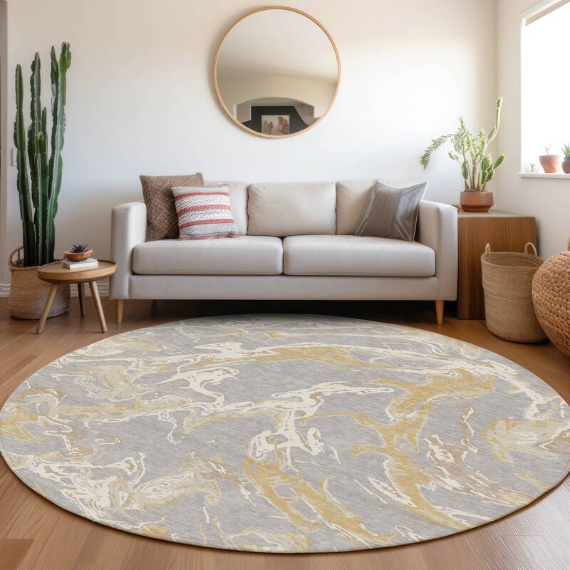 Machine Washable Indoor/ Outdoor Modern Wave Chantille Rug - Gray - 8' x 8'
