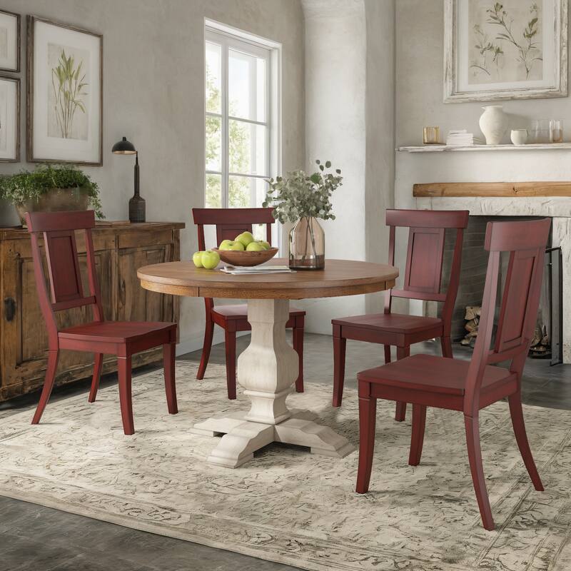 Ronda 45" Round Solid Wood Top Dining Set with Panel Back Chairs