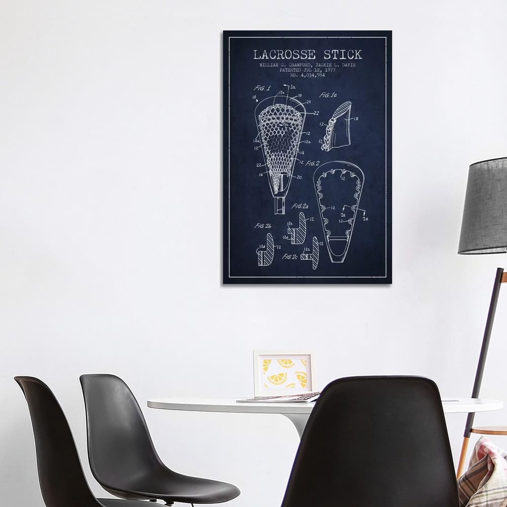 iCanvas "Lacrosse Stick Navy Blue Patent Blueprint" by Aged Pixel Canvas Print