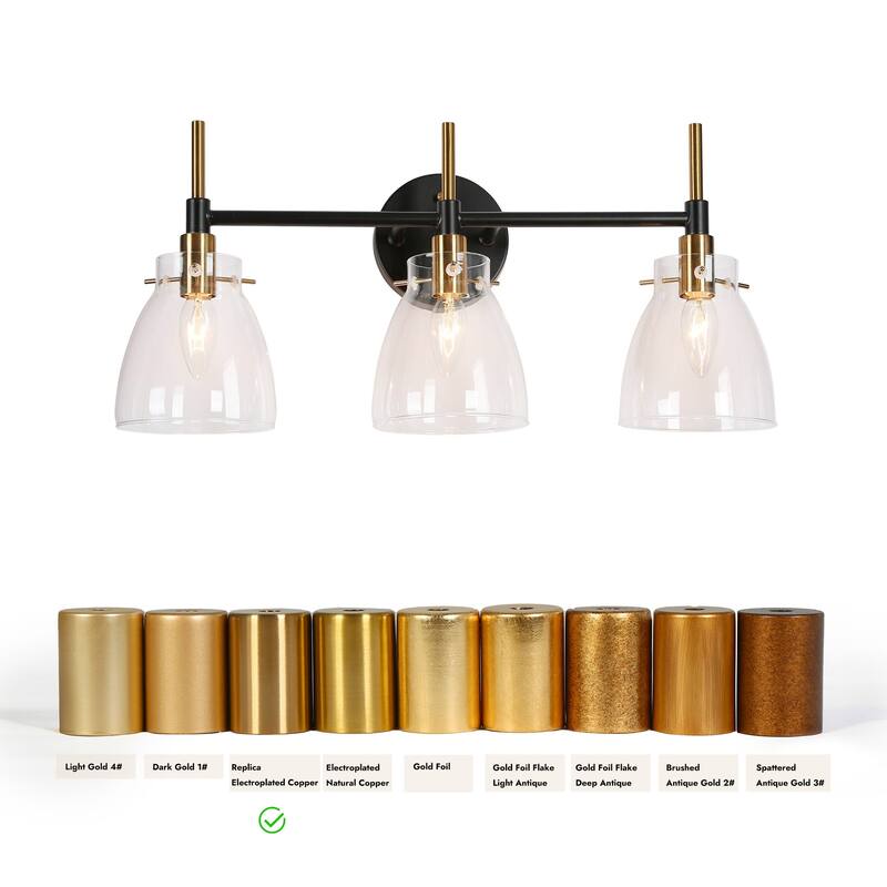 Modern Black Gold 2/3/4 Lights Vanity Light Fixture Glass Bathroom Lighting