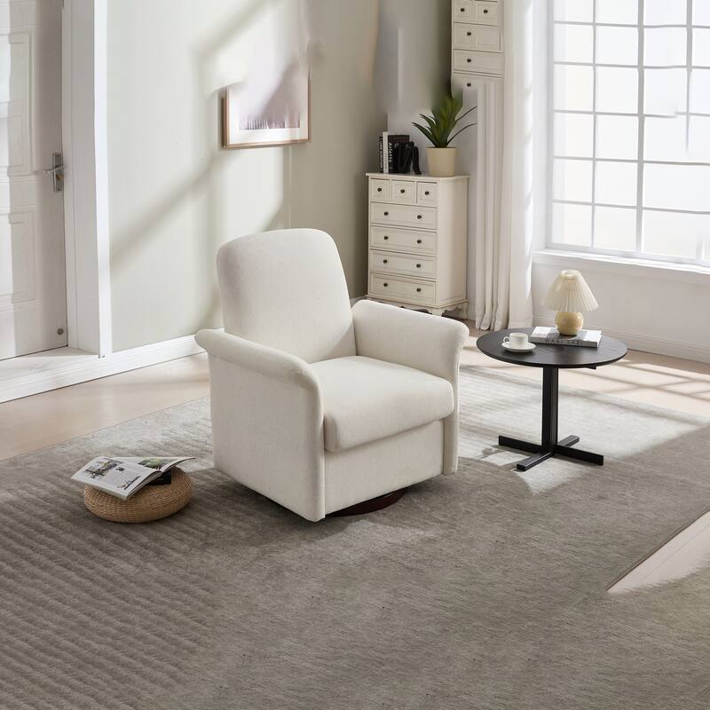 Swivel Accent Chair Modern Barrel Armchair with Wood Base
