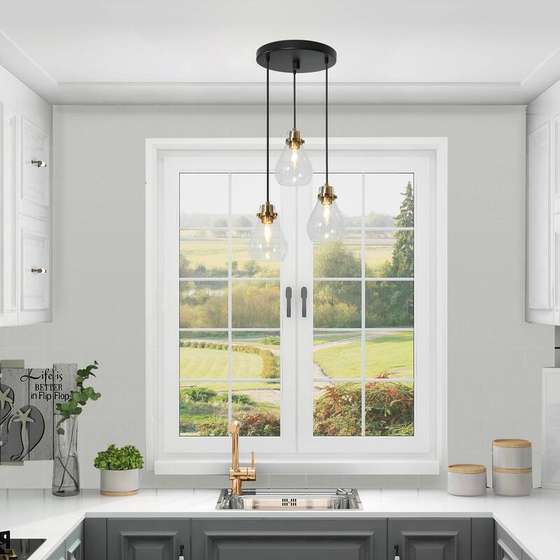 Nalia Modern Black Gold 3-light Linear Pendant Lights Cluster Chandelier Entryway Glass DIY Kitchen Pendant Lights
