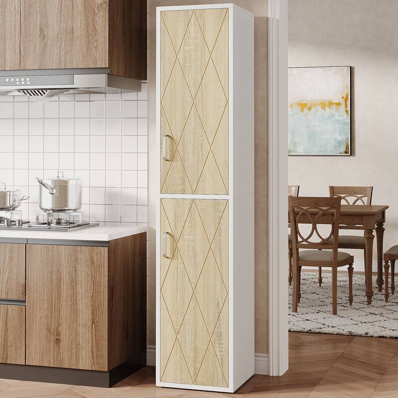 75.39" White/ Nature Wooden Bathroom Cabinet with Doors and Shelves