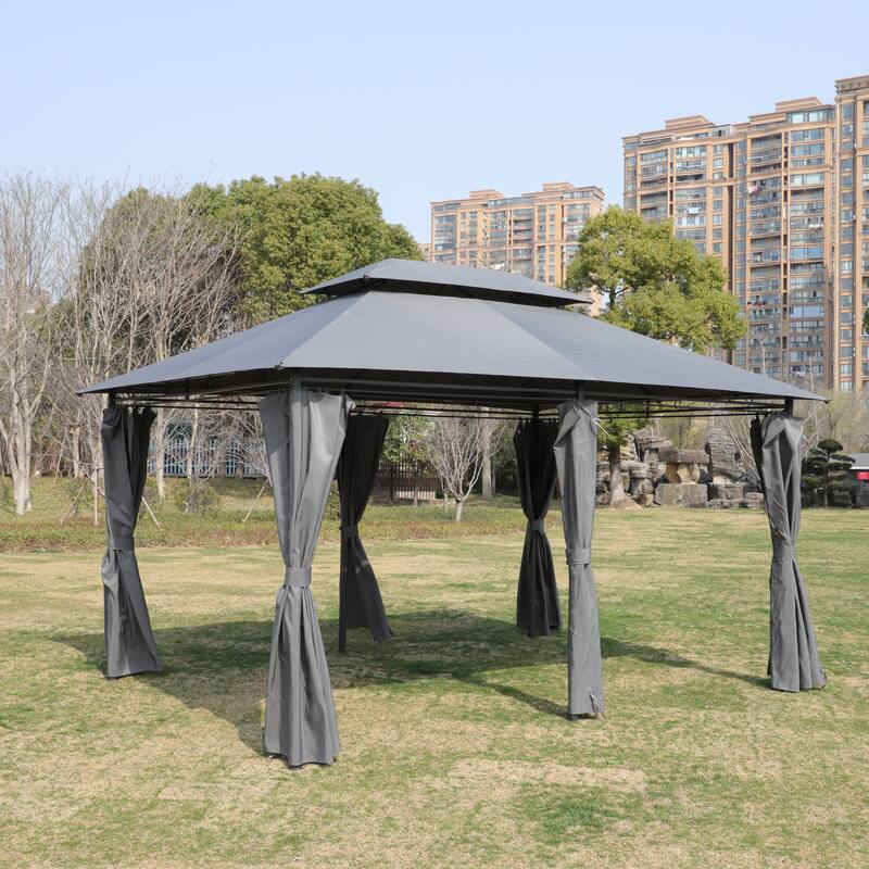 13 x 10 Outdoor Gazebo Canopy Tent With Ventilated Double Roof And Mosquito net for Lawn(Detachable Mesh Screen On All Sides)