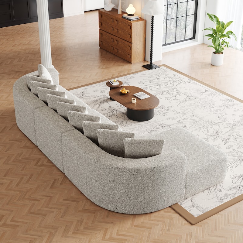 Chenille L-shaped Sectional Sofa with Curved Chaise Lounge and Piloows