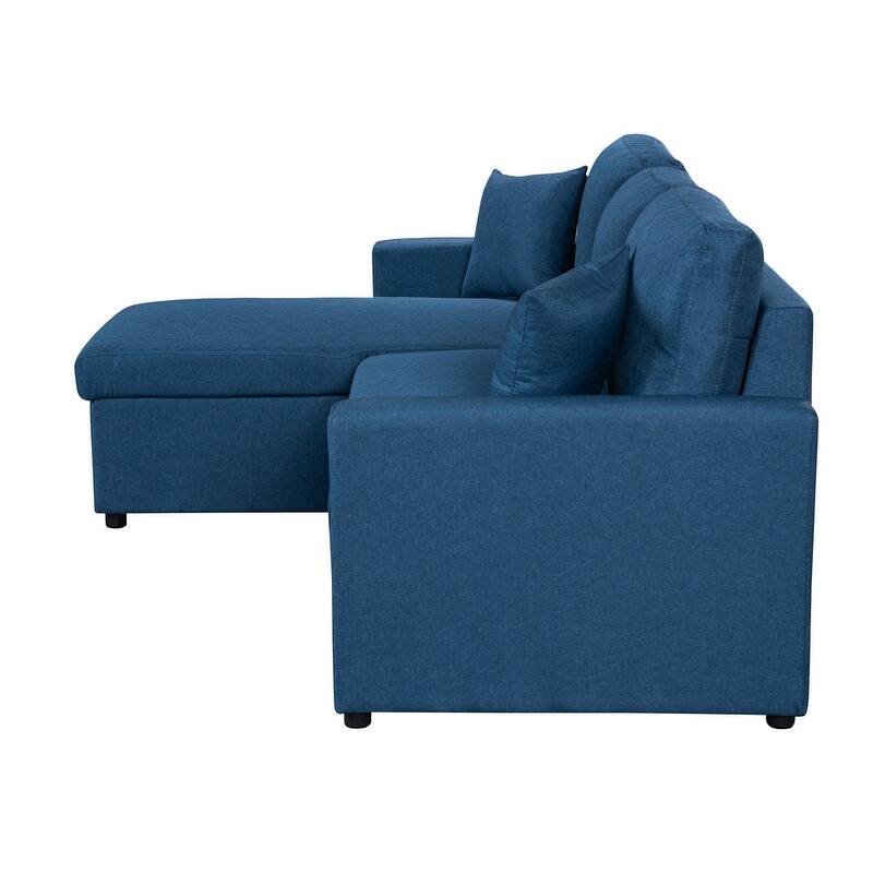 Paisley Linen Fabric Reversible Sleeper Sectional Sofa with Storage Chaise