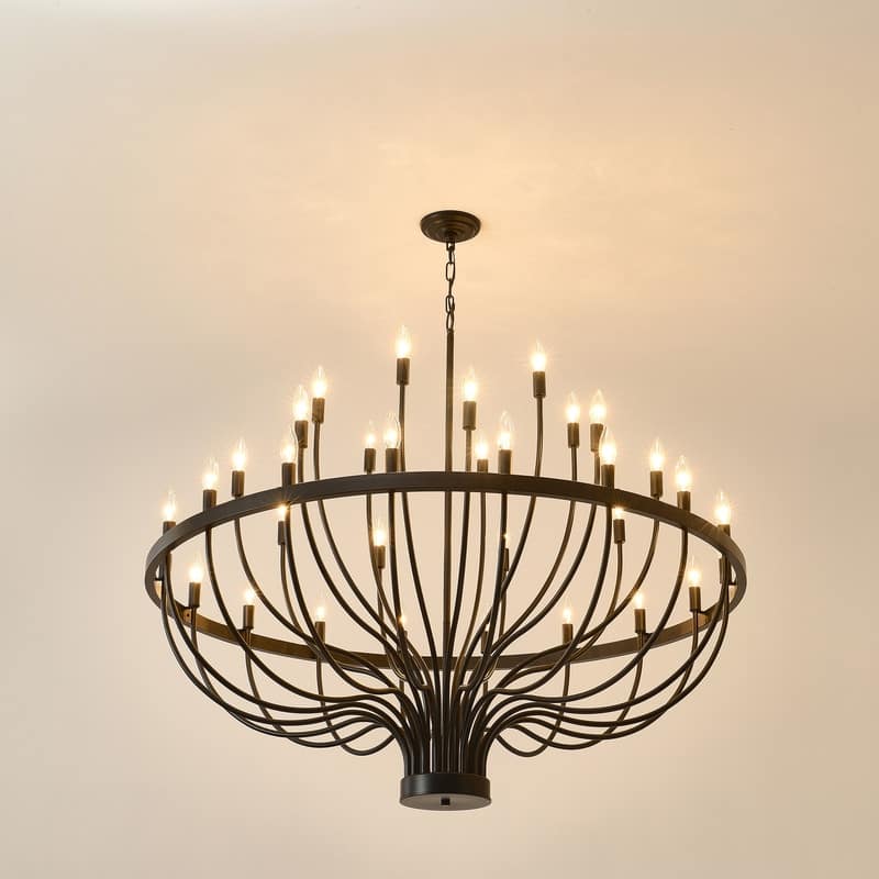 Black Chandelier Modern Farmhouse Chandelier for Dining Room Round Industrial Candle Chandeliers Light Wagon Wheel Chandelier