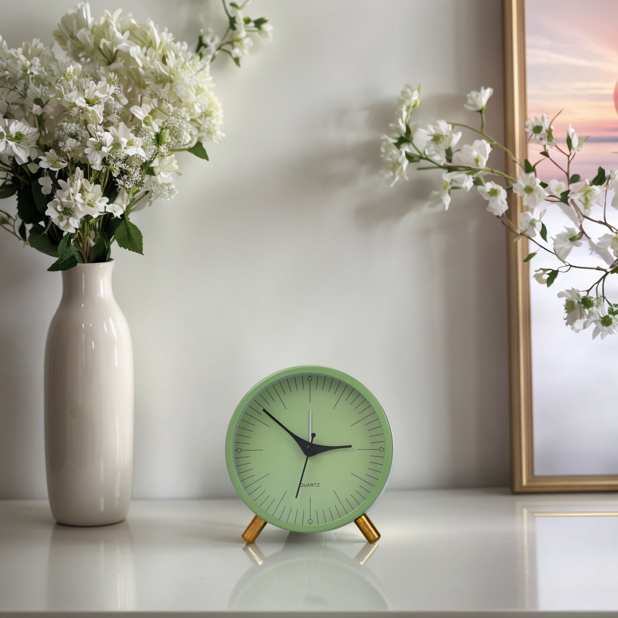 Minimalist Style Mechanical Alarm Clock, with Metal Bracket, Silent Operation for Home Decor 4.3"Lx2.2"Wx4.5"H