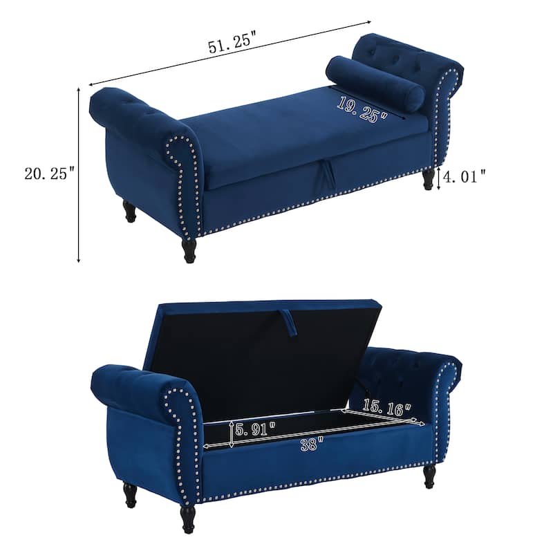 Velvet Multifunctional Storage Rectangular ottoman bench with 1 Pillow
