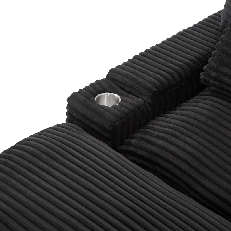 Corduroy Modular Sectional Sofa with USB Ports & Cup Holders, 2 Seat Couch Loveseat with 2 Ottomans Convertible Sleeper Sofa Bed