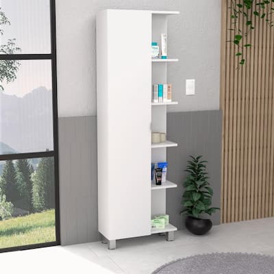 Venus Linen Single Door Cabinet with 5 Open Shelves and 4 Inner Shelves