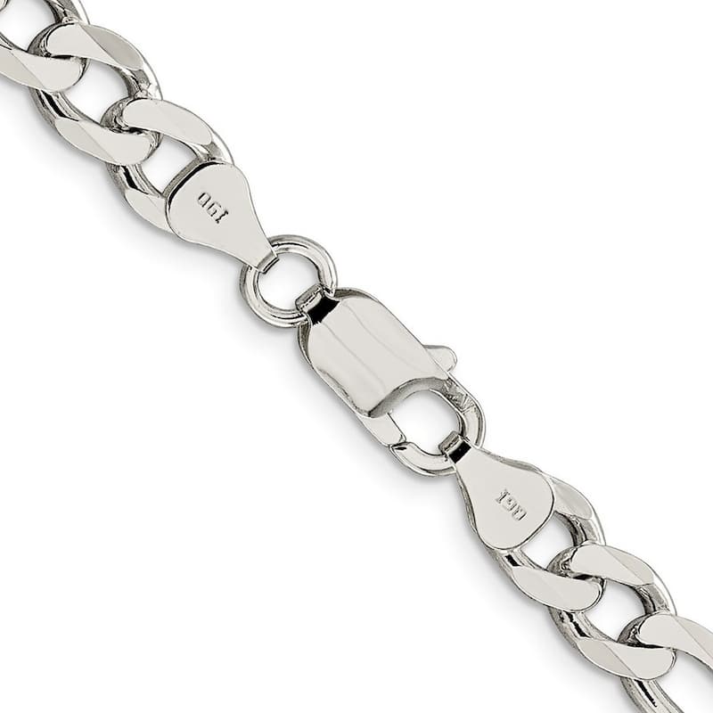 Curata 925 Sterling Silver 7.25mm Pave Flat Figaro Chain Necklace For Men