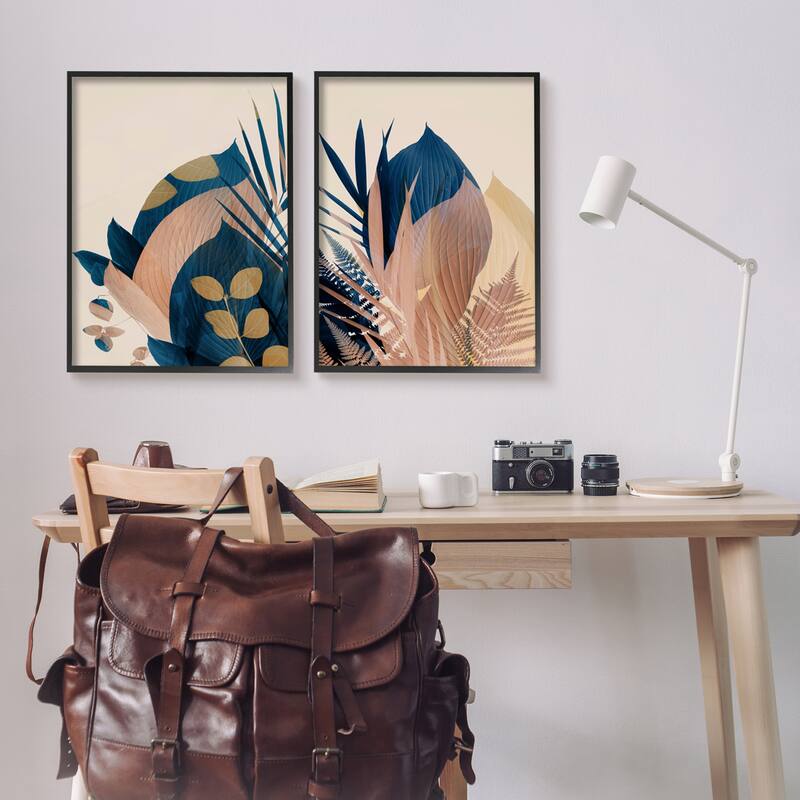 Stupell Forest Floor Fern Foliage Bold Blue Leaves Layered 2pc Multi Piece Framed Wall Art Set