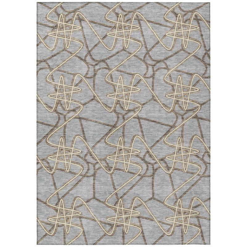 Machine Washable Indoor/ Outdoor Contemporary Links Chantille Rug