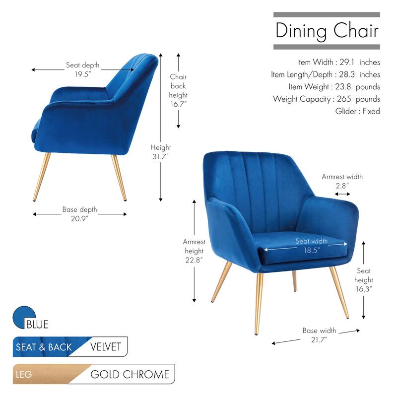 Porthos Home Hania Dining Chair, Velvet Upholstery, Gold Chrome Legs