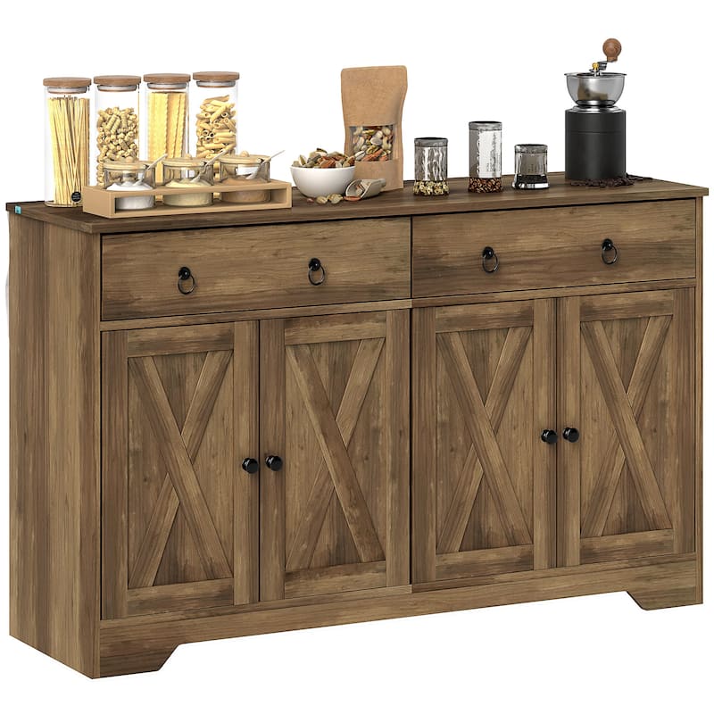 HOMCOM Sideboard, Buffet Cabinet with 2 Drawers, 2Storage Cabinets, 4 Barn-Style Doors and Adjustable Shelves, White