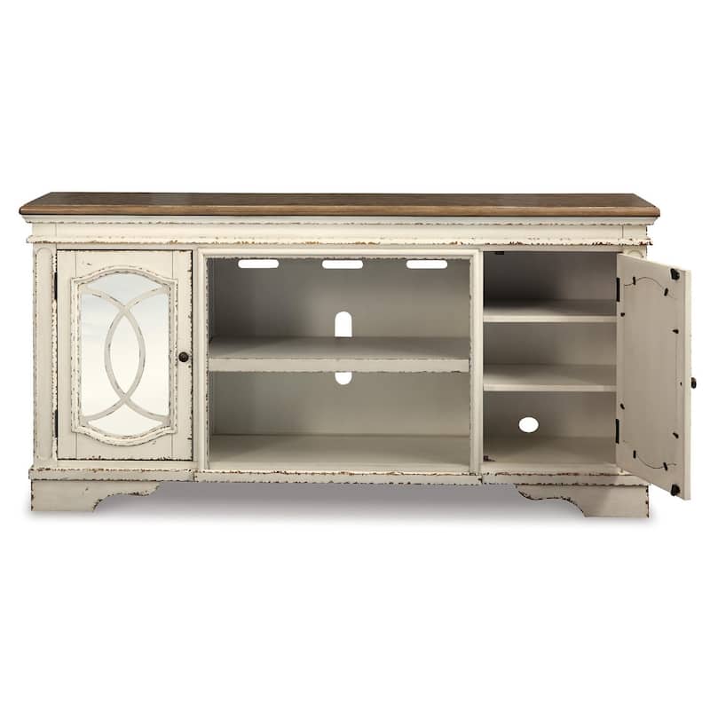 Realyn Casual Extra Large TV Stand w/Fireplace Option Chipped White