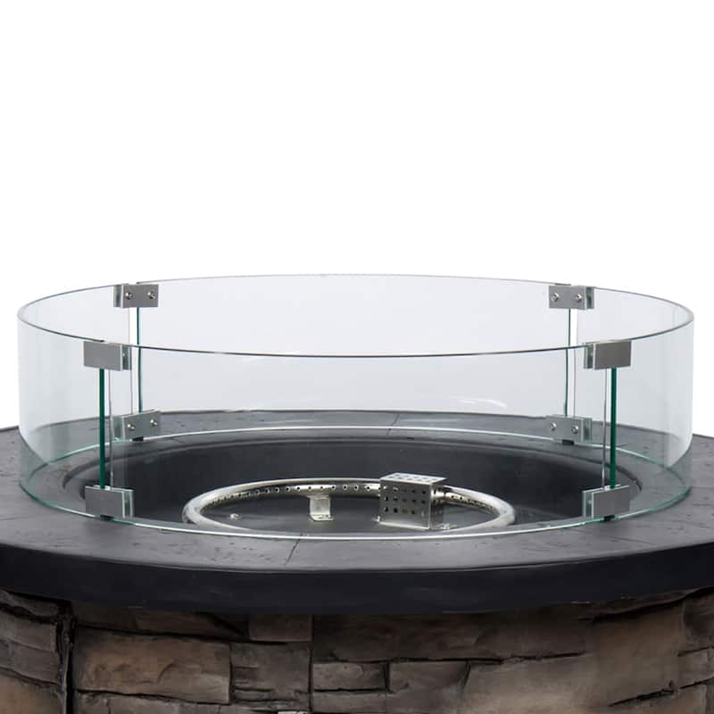 Fire & Flare 24" Round Firepit Tempered Glass Wind Guard