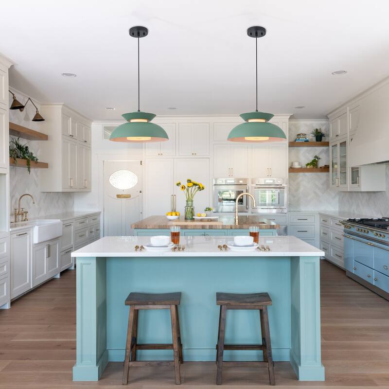 1-Light Modern Green Bowl Dome Pendant Light - 13.78