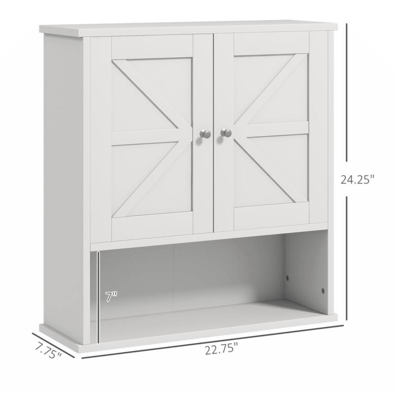 Wall Mounted Medicine Cabinet with Open Shelf & Adjustable Shelf, Storage for Laundry Room, White