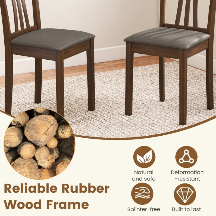 Rubber Wood Dining Chairs Set of 2 with Linen Fabric Cushions Ergonomic Design - 16.5" x 19" x 37"
