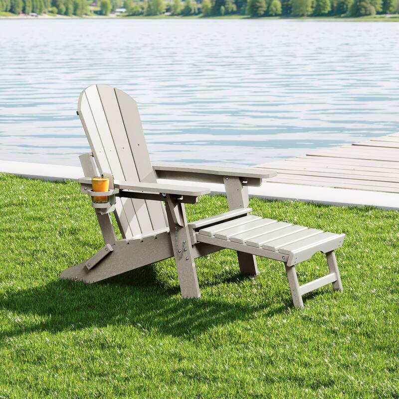 Laguna Outdoor Folding Adjustable Adirondack Chair with Cup Holder & Hideaway Ottoman