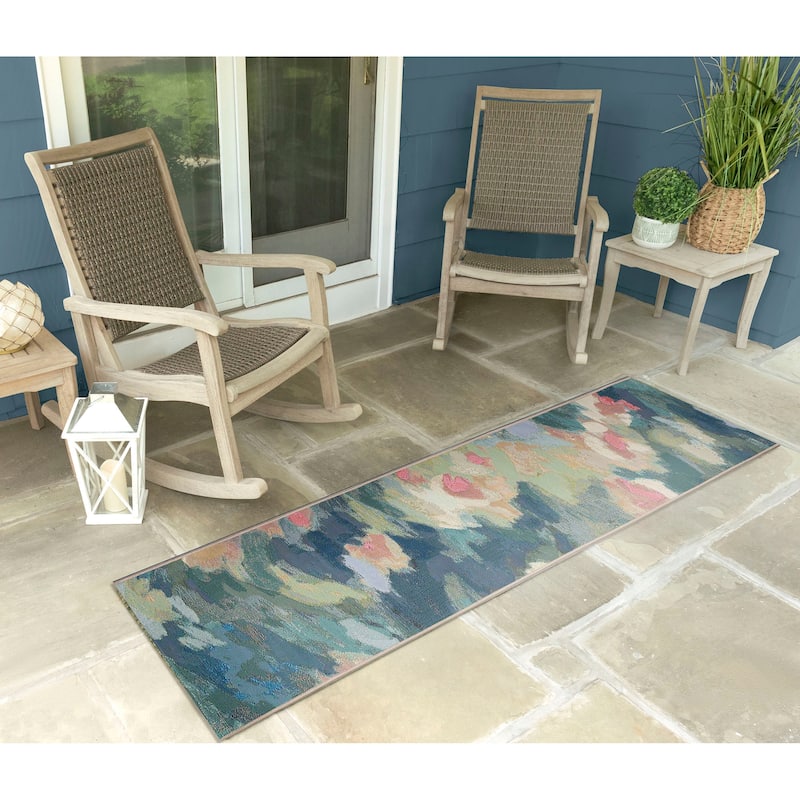 Liora Manne Marina Watercolor Pond Indoor/Outdoor Area Rug - 1'11" x 7'6" - Multi