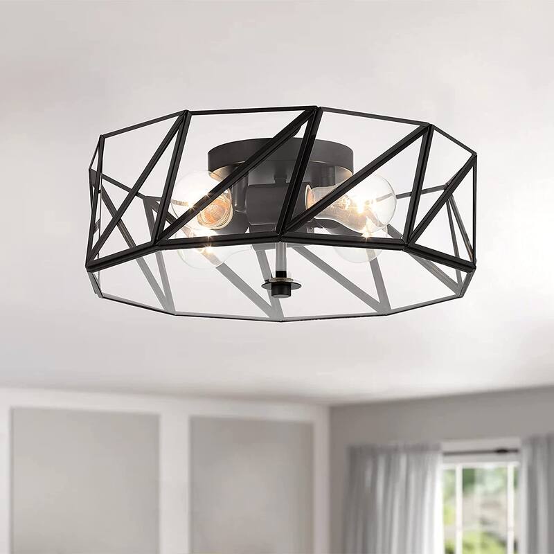 4 - Light 15.94" Unique/Statement Geometric Flush Mount - 5.51"Hx15.94"Wx15.94"D - Black