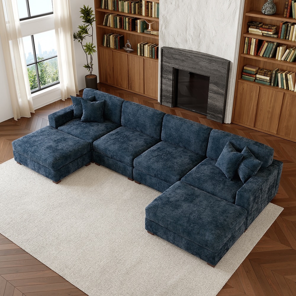 Oversized Chenille Modular Sectional Sofa Conversation Set with 2 Ottomans