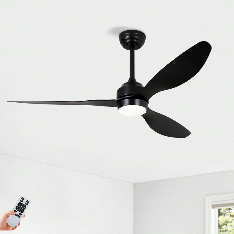Cusp Barn 52" Farmhouse Ceiling Fan with Light and Remote, Quiet DC Motor 3 ABS Blade 6-Speed Reversible Ceiling Fan for Bedroom - Black