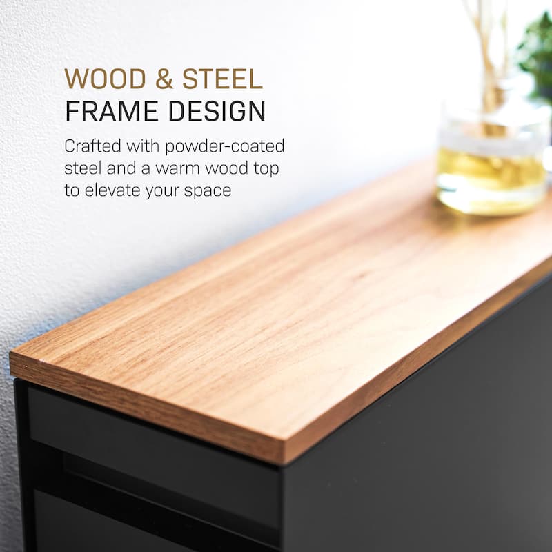 Yamazaki Home Pull-Out Bathroom Storage Cabinet, Steel and Wood - L 22.05 x W 5.51 x H 21.65 inches