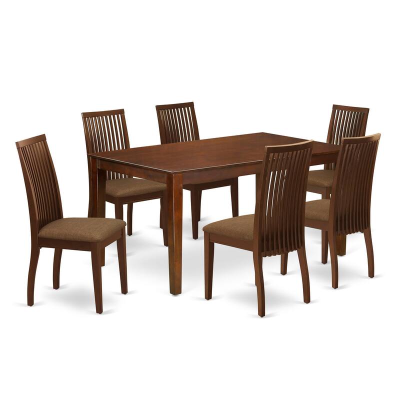 East West Furniture Modern Dining Table Set Contains a Wooden Table and Linen Fabric Dining Chairs (Finish & Pieces Options)