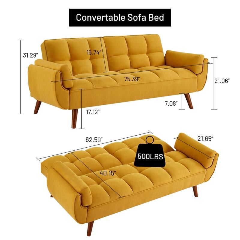 Futon Sofa Bed, Convertible Sleeper Couch with Pillows, Foldable Loveseat Furniture for Living Room
