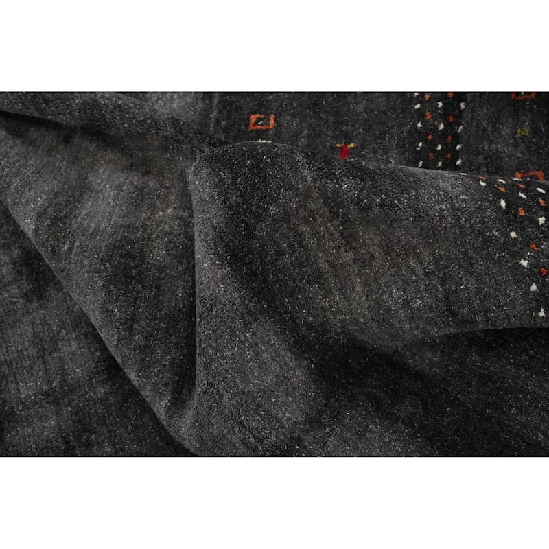 Hand Knotted Oriental 100% Wool Carpet Tribal Animal Pictorial Greys & Charcoal Gabbeh Area Rug - 7' 11'' X 8' 0''