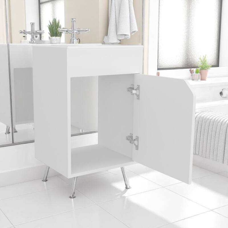 15.5" Bathroom Vanity with Integrated Sink - Compact Freestanding Cabinet with Storage for Small Bathrooms, No Faucet Included