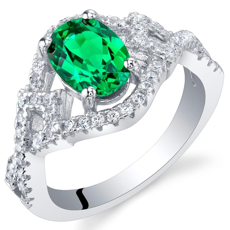 Sterling Silver 1 ct Created Emerald Birthstone Ring