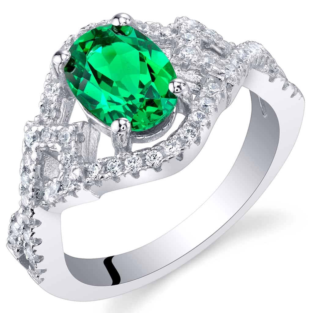 Sterling Silver 1 ct Created Emerald Birthstone Ring