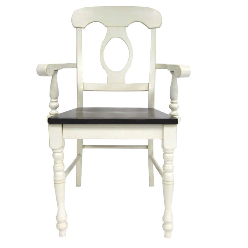 Coastal Dining Chairs Set of 2 - Armchairs, Antique White & Chestnut Brown Wood