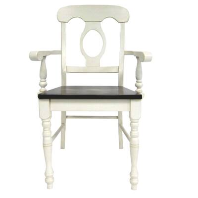 Coastal Dining Chairs Set of 2 - Armchairs, Antique White & Chestnut Brown Wood