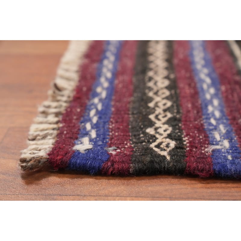 Hand Knotted Oriental 100% Wool Carpet Traditional Tribal Navy Blue & Blues Balouch Runner Rug - 8' 10'' X 2' 1''