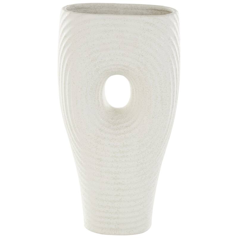 Ceramic Abstract Ribbed Cutout Decorative Vase with Speckled Texturing - White - Roche River Decor