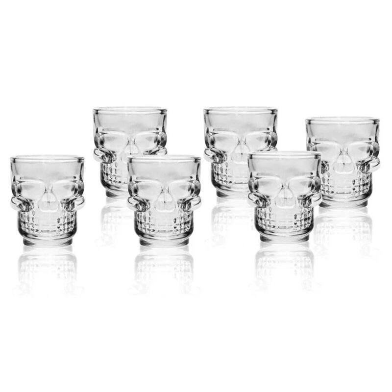 Skull-Shaped Shot Glasses Set of 6, 1.75oz - Glass Novelty Drinkware for Halloween, Parties, and Barware