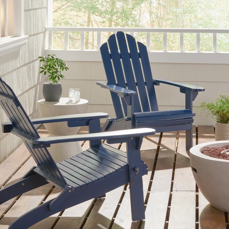 Hollywood Outdoor Outdoor Acacia Wood Foldable Adirondack Chairs (Set of 2) by Christopher Knight Home - Navy Blue