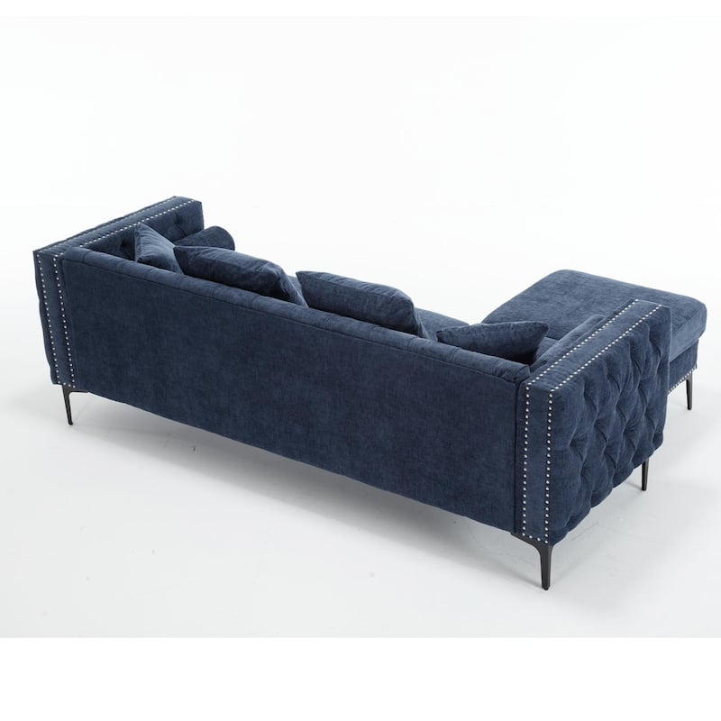 85'' L-Shaped Chenille 4 Seater Sectional Sofa with Convertible Storage Ottoman, Nailhead Accents and Plush Comfort