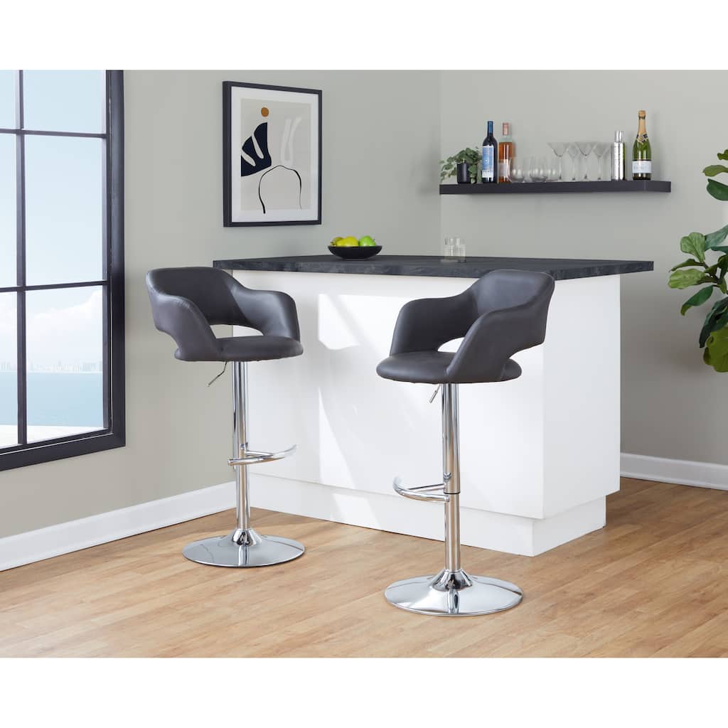 Porch & Den Vallen Adjustable Faux Leather Bar Stool with Rounded T Footrest (Set of 2)