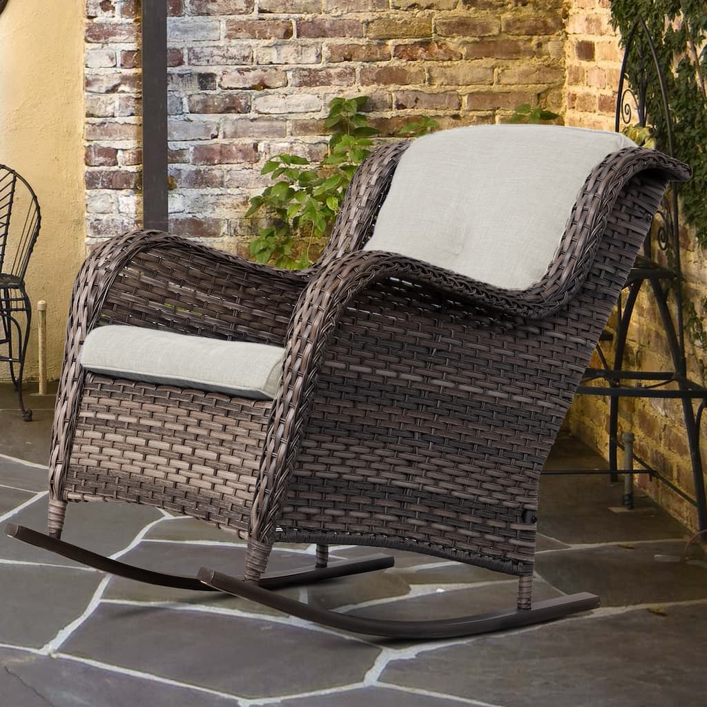 Cozywor Outdoor Wicker Rattan Swivel Rocking Chair