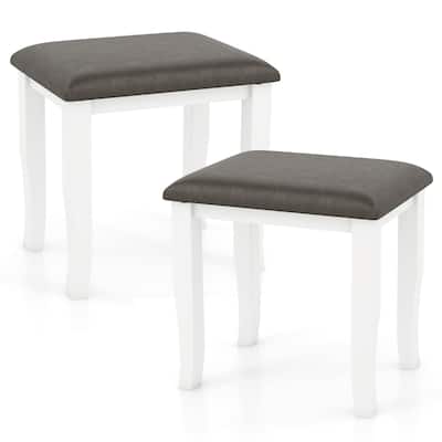 Gymax 2PCS Vanity Stool Chair Solid Wood Ottoman Set w/ Padded Seat